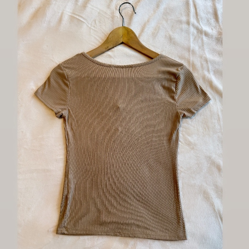 YMI Ribbed Ruched Front Ribbed Tee - Picture 2 of 5